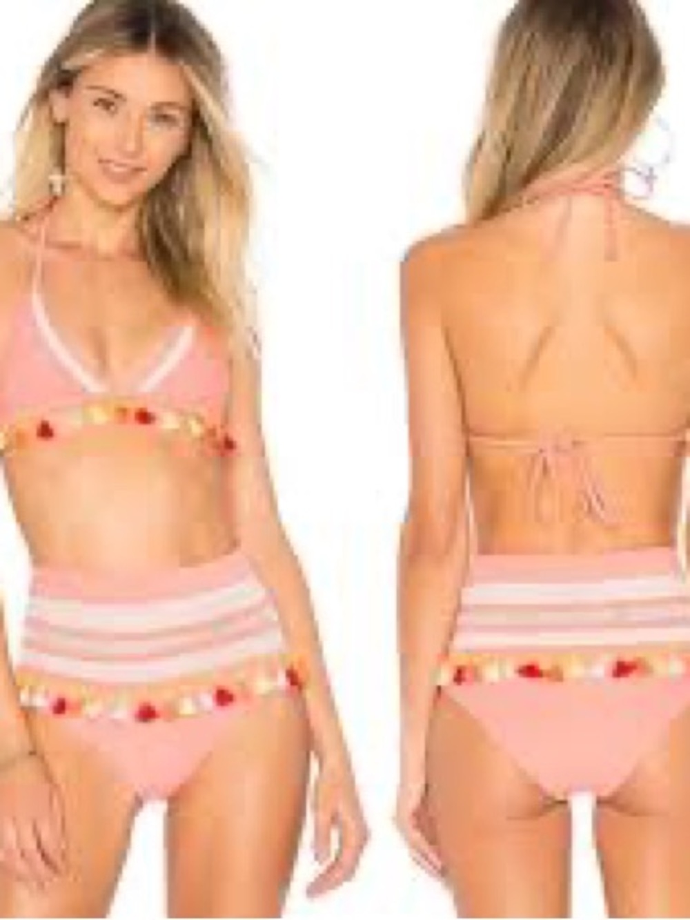 Tularosa Pink tassel High-Waist Bikini Set s top, m bottom with small snag